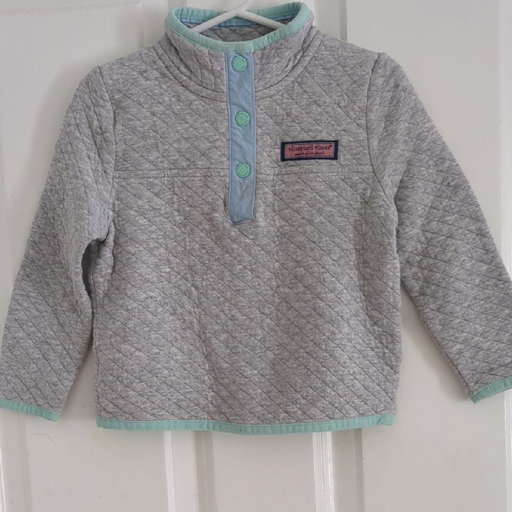 Gray Quilted Kids Top with Mint Accents